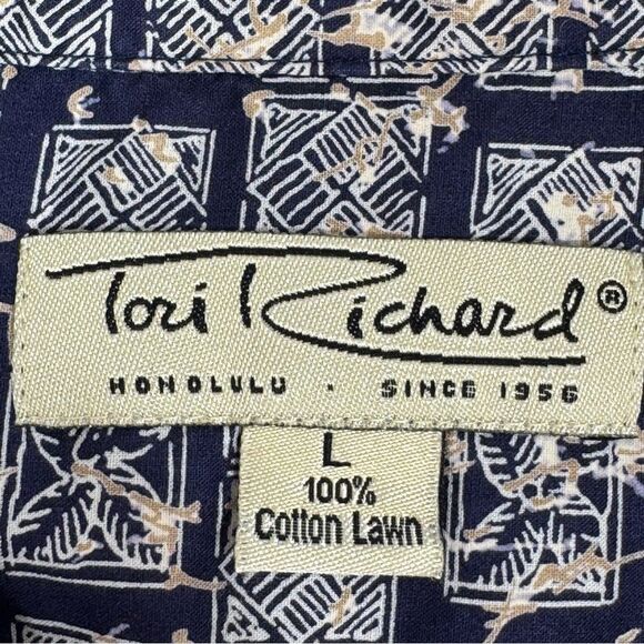 Tori Richard Tropical Print Cotton Lawn Button Up Camp Hawaiian Shirt Blue Large - Picture 8 of 11